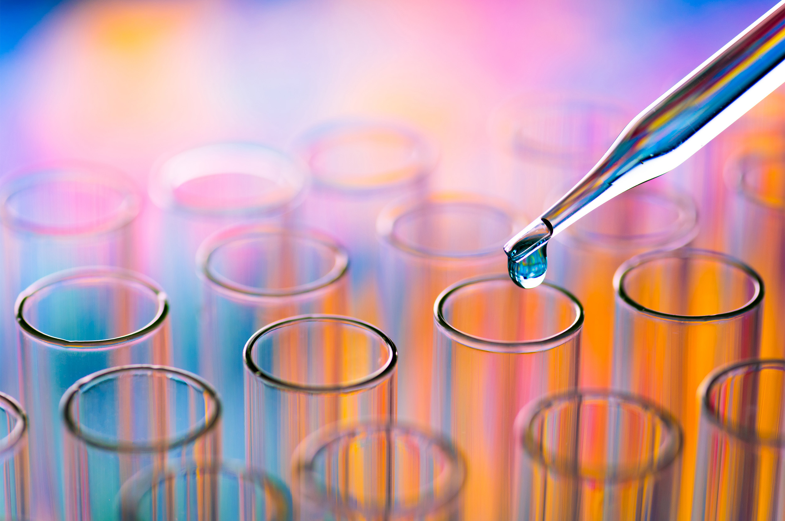 Close up photo of lab test tubes