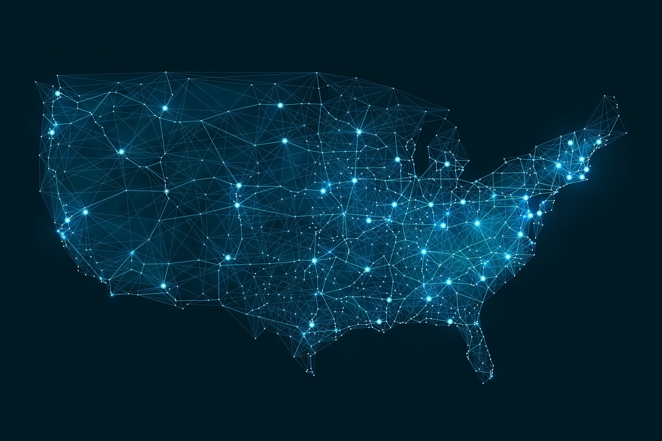 A map of the USA with data points connected