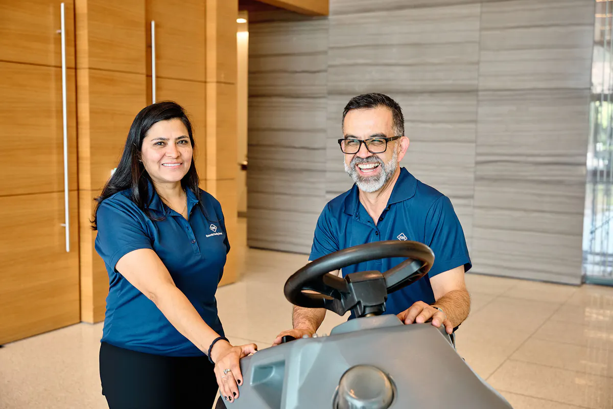 KBS team provides janatorial services in a modern corporate facility